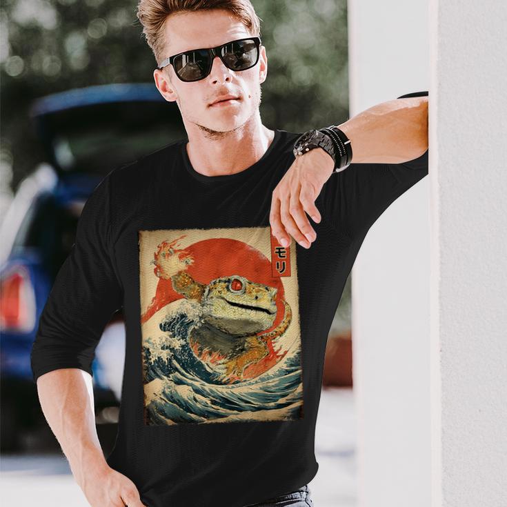 ヒョウ ヤモリ トカゲ 怪獣 怪獣 日本のビンテージポスター 長袖Tシャツ 彼への贈り物
