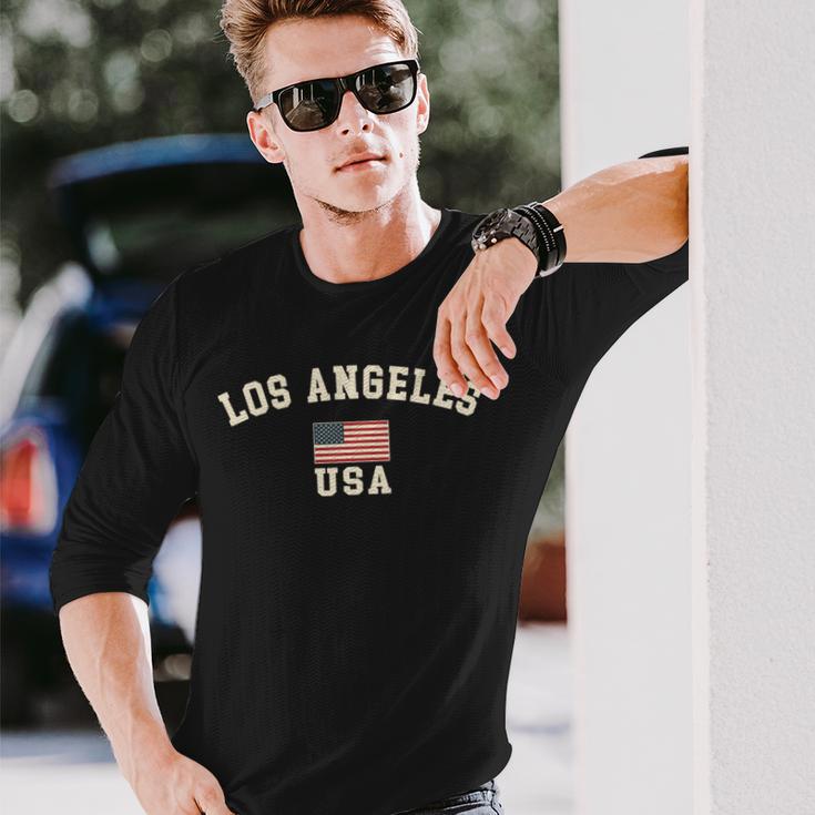 ビンテージ ロサンゼルス アメリカ アメリカ 国旗 La クール お土産 レトロ 長袖tシャツ 長袖Tシャツ 彼への贈り物