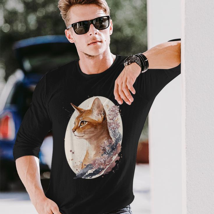 フローラル アビシニアンキャット 日本桜猫 犬種 長袖Tシャツ 彼への贈り物