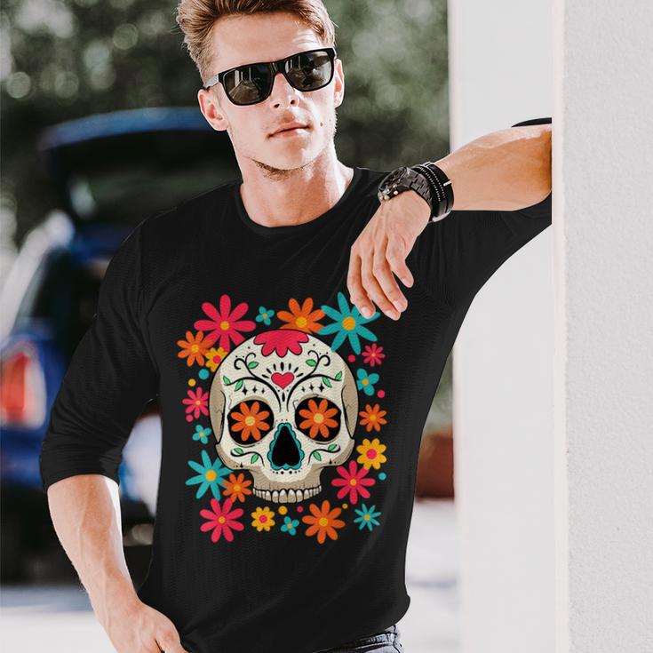 フローラルシュガースカル 死者の日 ヒッピー 長袖Tシャツ 彼への贈り物