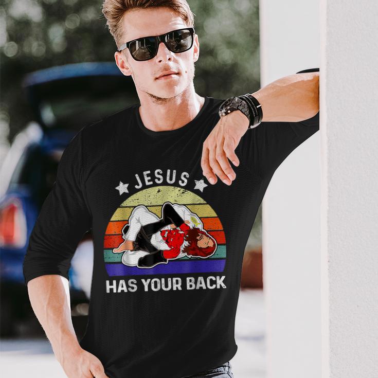 ブラジリアン柔術 Jesus Has Your Back 長袖Tシャツ 彼への贈り物