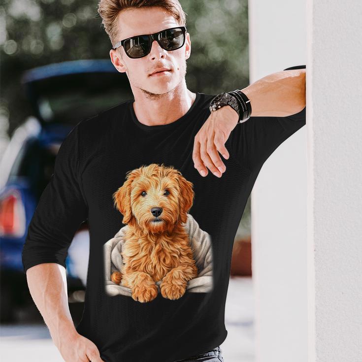 ブランキー付きのかわいいゴールデンドゥードル犬 長袖Tシャツ 彼への贈り物