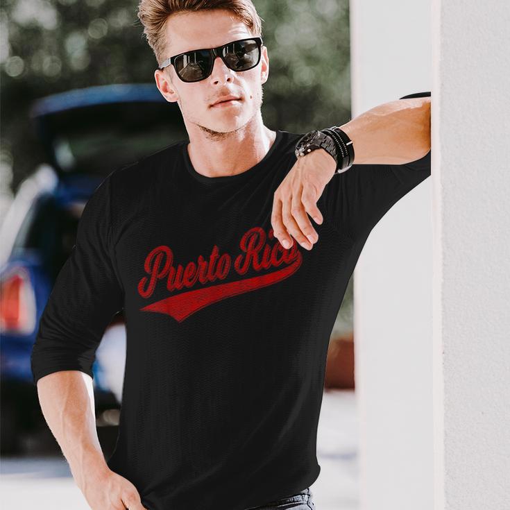 プエルトリコ国旗 野球 スポーツ レトロ スクリプト ジャージー スウッド 長袖Tシャツ 彼への贈り物