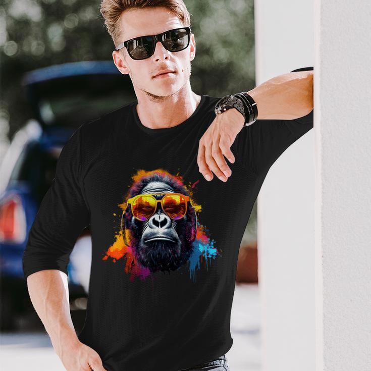 ヘッドフォンとサングラスをかけたdjモンキー音楽パーティーモンキー 長袖Tシャツ 彼への贈り物
