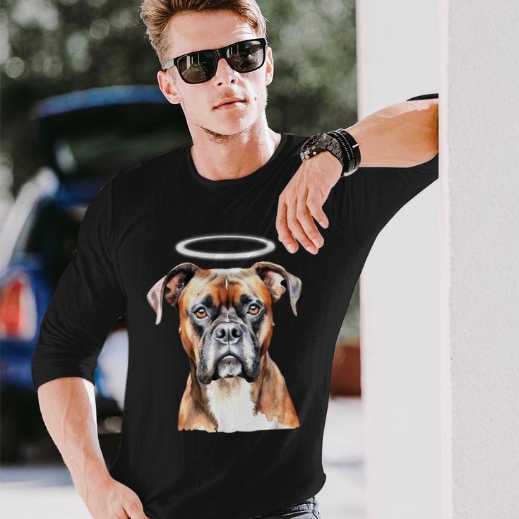 ボクサー 犬 天使 長袖Tシャツ 彼への贈り物