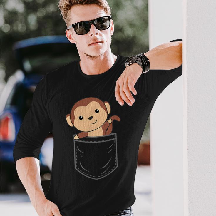 ポケットに入った猿 胸ポケットにかわいい猿 かわいい猿 長袖Tシャツ 彼への贈り物