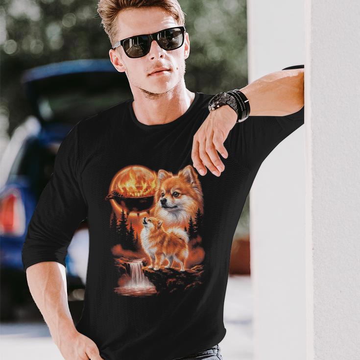 ポメラニアン ハウリング Bbq グリルマスター お父さん ユーモア 面白い 長袖tシャツ 長袖Tシャツ 彼への贈り物