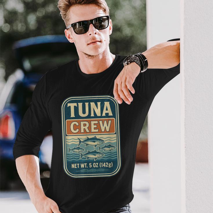 マグロクルーレトロフィッシングシーフードユーモアデザイン 長袖Tシャツ 彼への贈り物