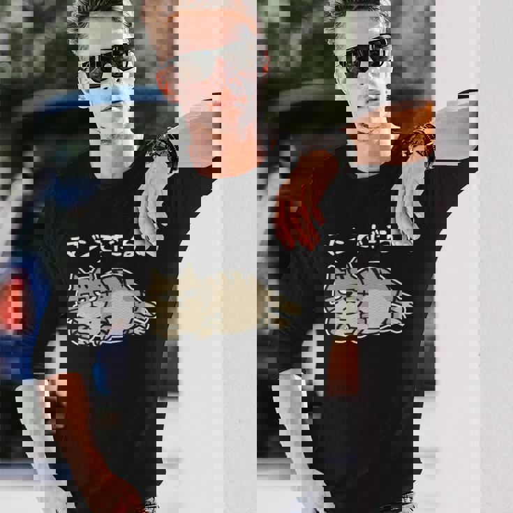 マジでだるい サバトラ猫 やる気が出ない日に だるかわネタデザイン 長袖tシャツ 長袖Tシャツ 彼への贈り物