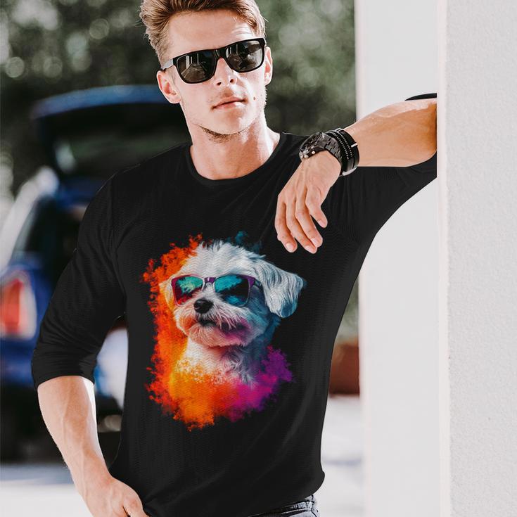 マルチーズ 犬 グラフィック ペット イラスト サングラス マルチーズ 長袖Tシャツ 彼への贈り物