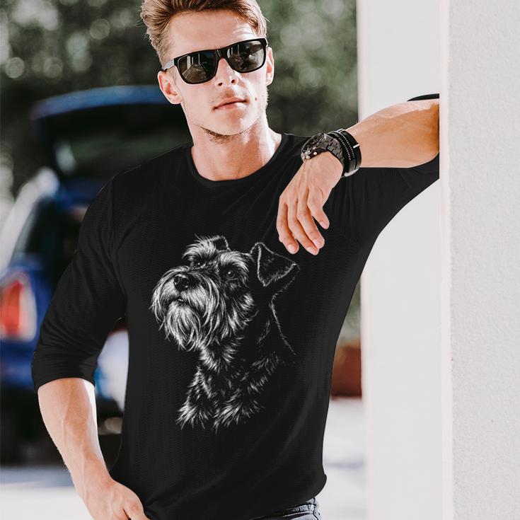 ミニチュアシュナウザー ポートレート 黒と白の犬好き 長袖Tシャツ 彼への贈り物