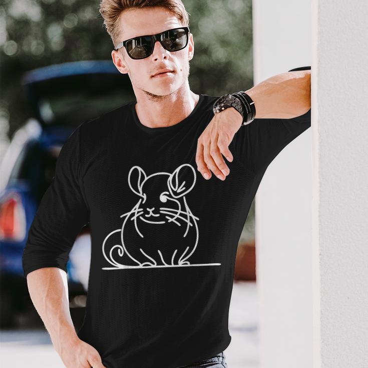 ミニマリスト チンチラ ラインアート シンプル ペット デッサン 長袖Tシャツ 彼への贈り物