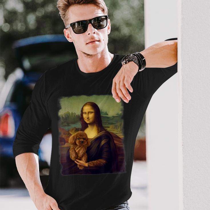 モナリザ プードルを抱く かわいい犬のアート パロディ絵画 長袖Tシャツ 彼への贈り物
