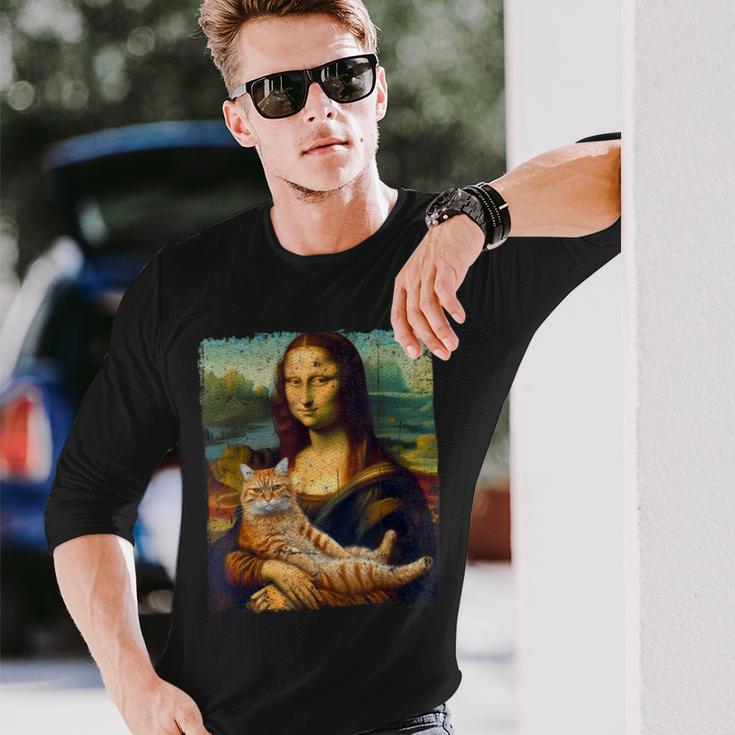 モナリザ 猫とパロディー おもしろアート 絵画 ミーム 長袖Tシャツ 彼への贈り物