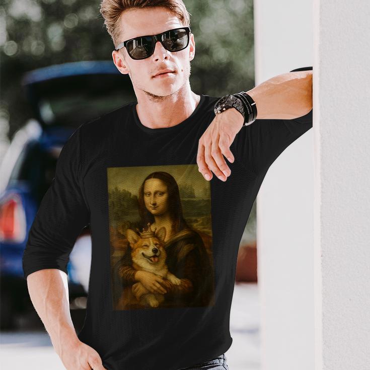 モナ・リサ・コーギー ロイヤル ペット ポートレート 傑作 長袖Tシャツ 彼への贈り物