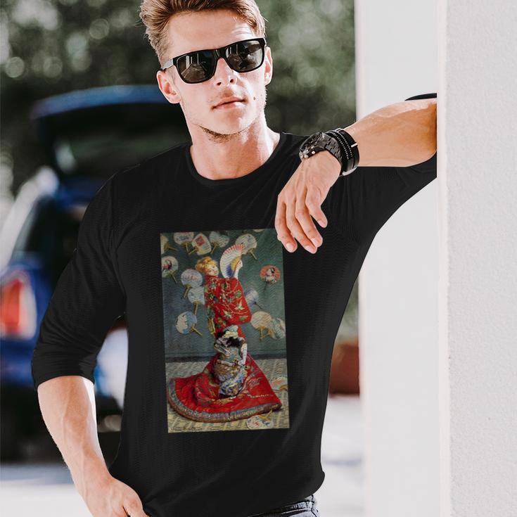 モネのマダム-着物を着たモネ 長袖Tシャツ 彼への贈り物