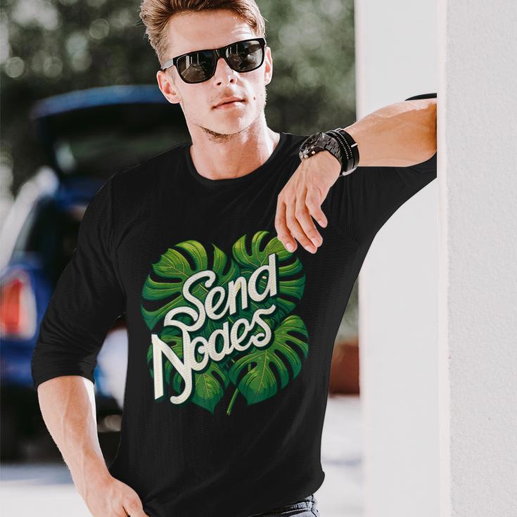 モンステラノード植物愛好家アルボ植物感謝の日を送る 長袖Tシャツ 彼への贈り物