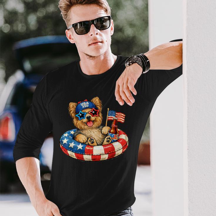 ヨークシャーテリア犬 2026年7月4日 愛国的なアメリカ国旗 長袖Tシャツ 彼への贈り物