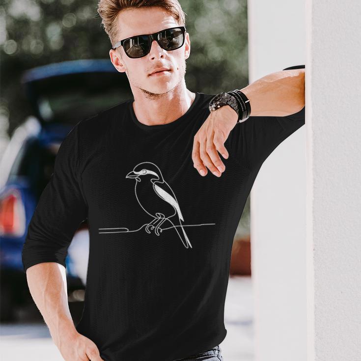 ラインアート 鳥・鳥類学者 ノーザンモズ 長袖Tシャツ 彼への贈り物