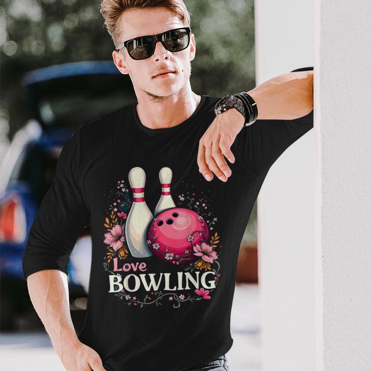 ラブボウリングピンクボール 長袖Tシャツ 彼への贈り物