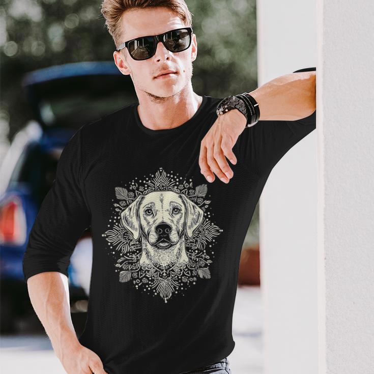 ラブラドールレトリバー 犬 モチーフ ペット 曼荼羅 ラブラドールレトリバー 長袖Tシャツ 彼への贈り物