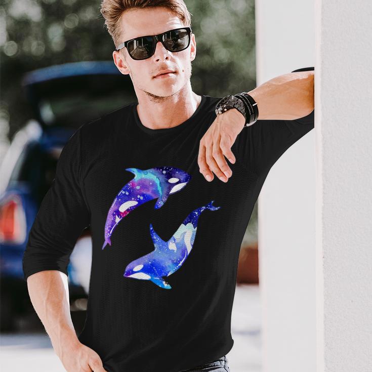 ラブリーなシャチのカップル陰陽スイムアートデザイン 長袖Tシャツ 彼への贈り物