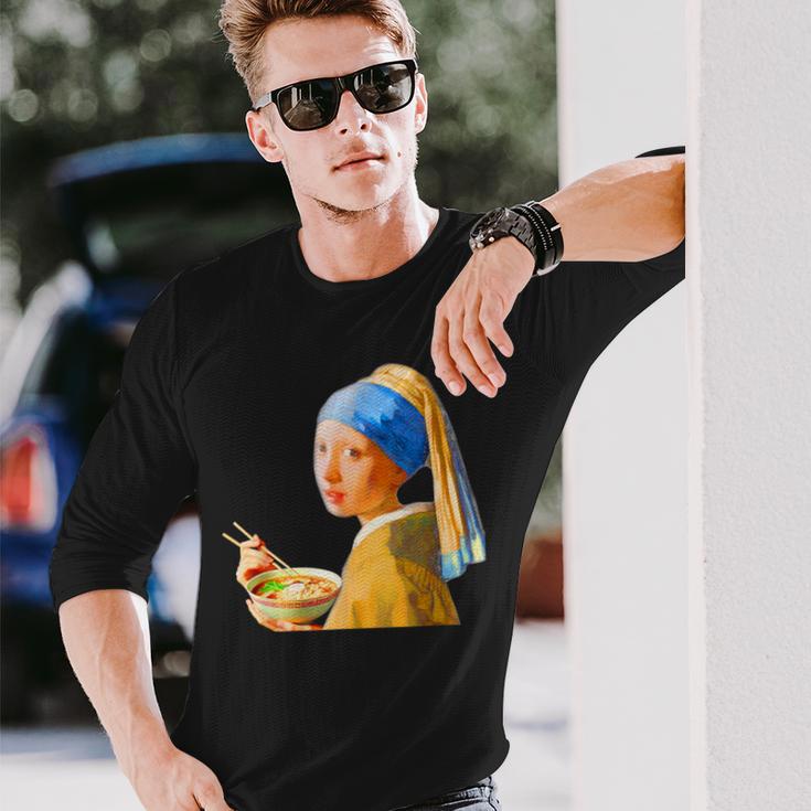 ラーメン 面白いtシャツ おもしろ ネタ フェルメール メンズ 面白い 服 おもしろグッズ グルメ 食べ物 長袖Tシャツ 彼への贈り物