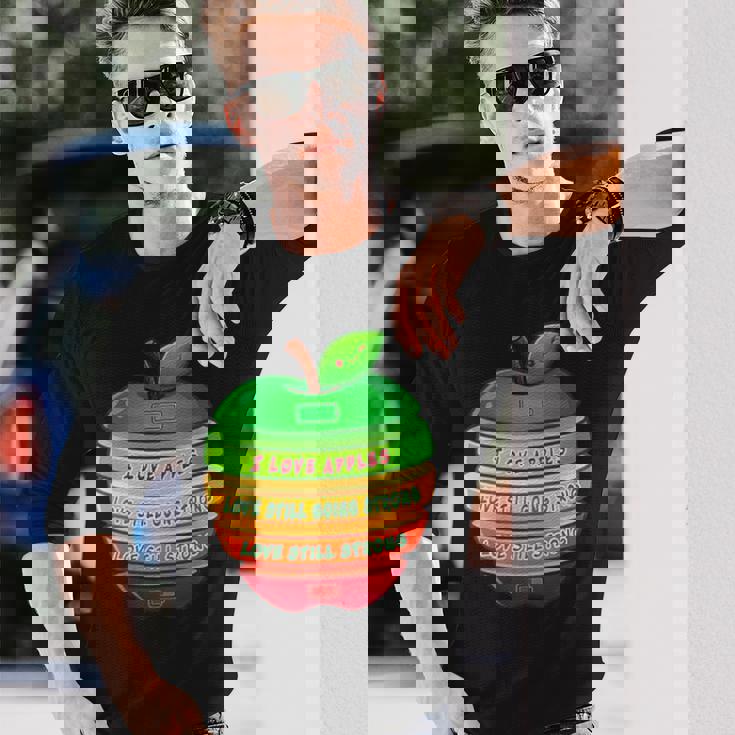 リンゴの力シリーズ リンゴのエネルギー リンゴ スライス 充電 バッテリー 残量 おもしろみ ユニーク 長袖Tシャツ 彼への贈り物