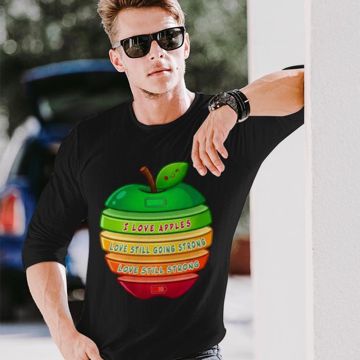 リンゴの力シリーズ リンゴのエネルギー リンゴ スライス 充電 バッテリー 残量 おもしろみ ユニーク 長袖tシャツ 長袖Tシャツ 彼への贈り物
