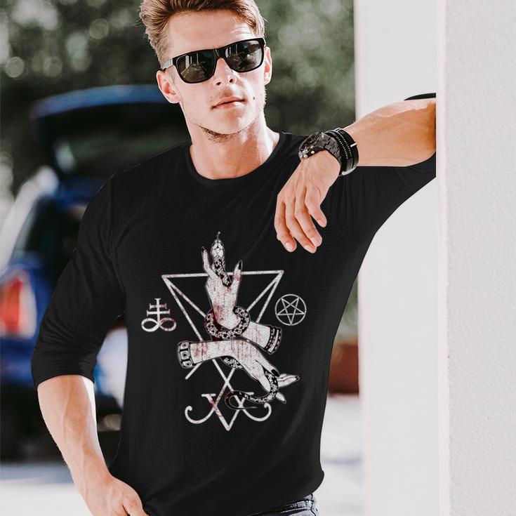 ルシファーの悪魔の紋章 五芒星とリヴァアタン十字架 長袖tシャツ 長袖Tシャツ 彼への贈り物