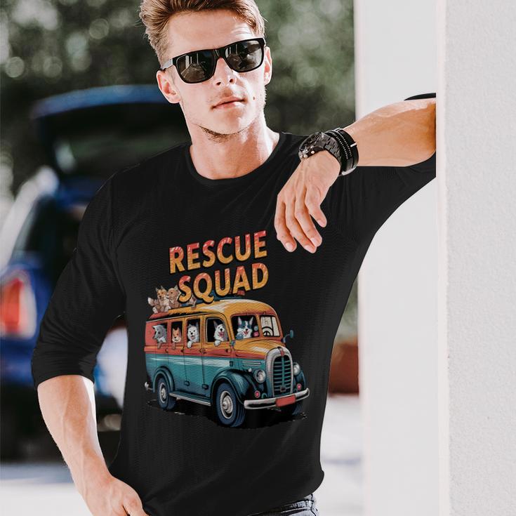 レスキュースクワッド ビンテージ犬カートゥーンユーモア 長袖Tシャツ 彼への贈り物