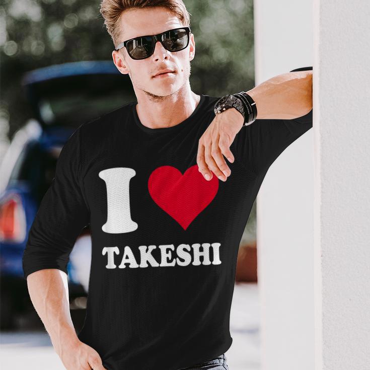 レッドハート I Love Takeshi 長袖Tシャツ 彼への贈り物