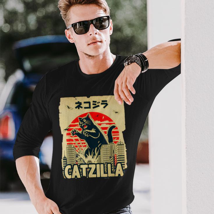 レトロキャットジラtシャツ 陽気な子猫と猫のビンテージポスター 長袖Tシャツ 彼への贈り物