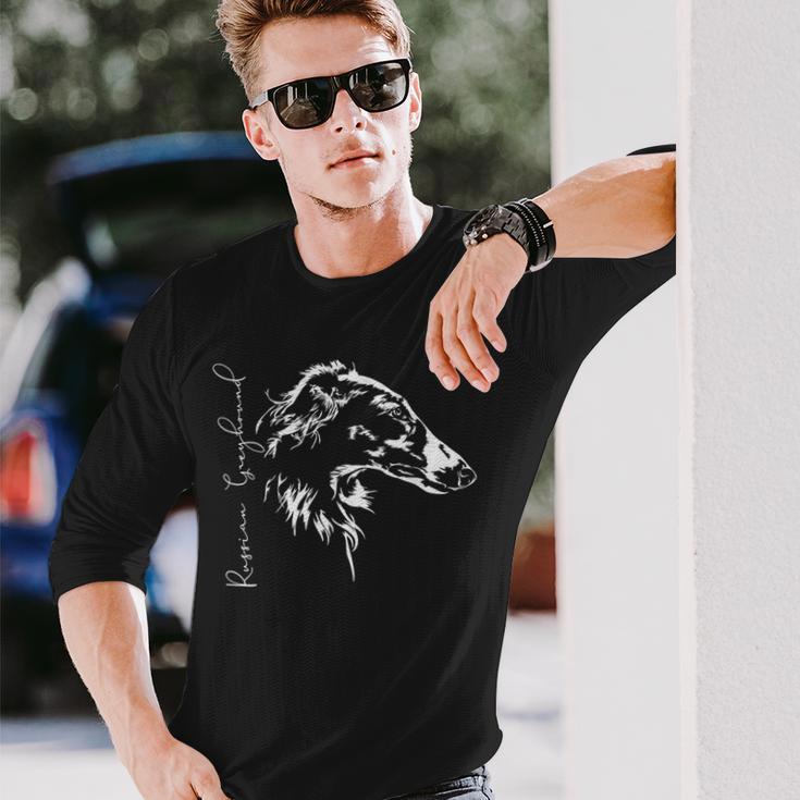 ロシアングレイハウンド バルソイ犬のポートレート 長袖Tシャツ 彼への贈り物