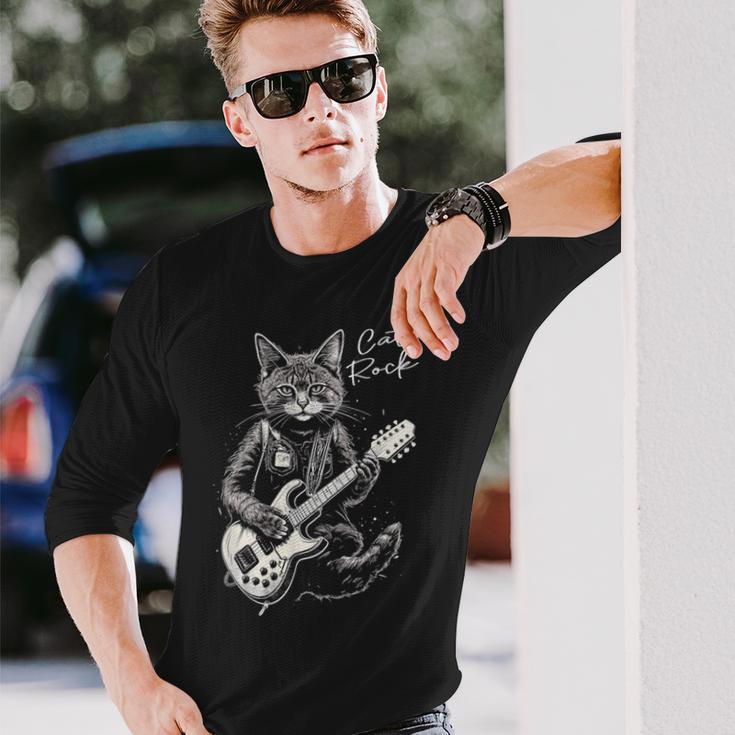 ロック・キャット I ギターを弾く猫 長袖Tシャツ 彼への贈り物