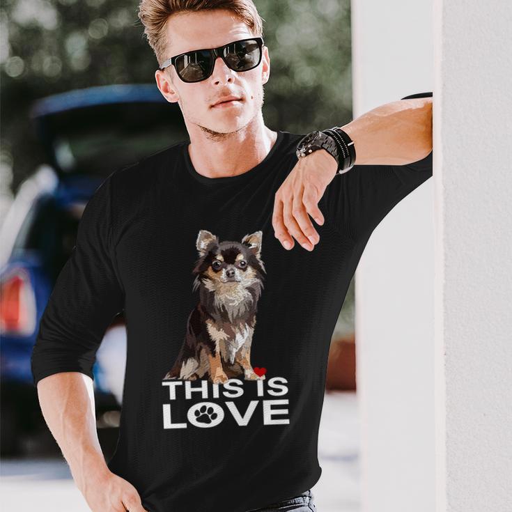 ロングヘア チワワ犬 This Is Love Brown チワワ 恋人 長袖tシャツ 長袖Tシャツ 彼への贈り物