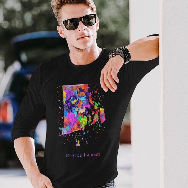 ロードアイランド州の地図 長袖tシャツ 長袖Tシャツ 彼への贈り物