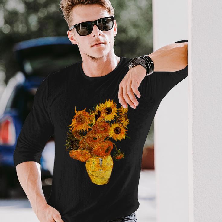 ヴァン・ゴッホ ひまわり ビンテージ イエローフラワー アートペインティング 長袖Tシャツ 彼への贈り物