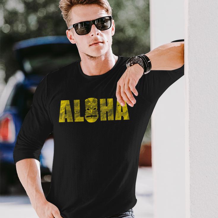 ヴィンテージ アロハ ティキ ファニー ハワイアン ルアウ バケーション ユーモアギフト 長袖Tシャツ 彼への贈り物