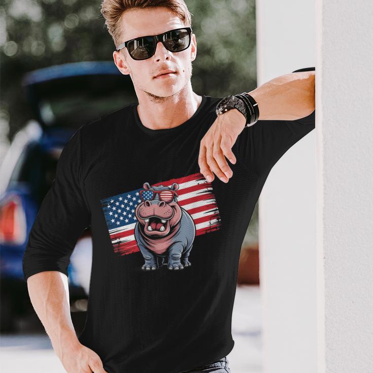 ヴィンテージ カバ アメリカ国旗 サングラス 長袖Tシャツ 彼への贈り物