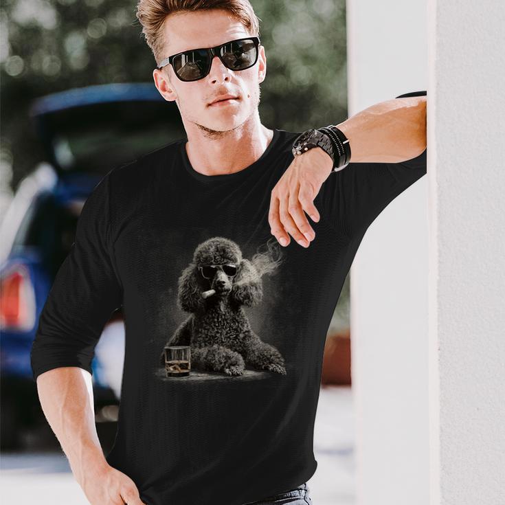 ヴィンテージ スモーキングプードル ファニー 犬 父の日 長袖Tシャツ 彼への贈り物