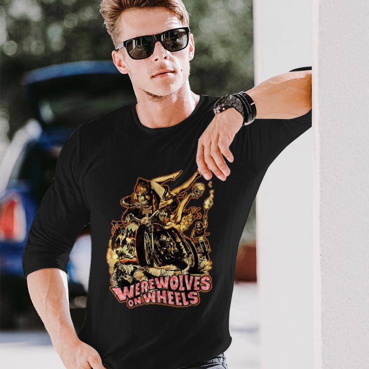 ヴィンテージ ホラー 狼男 ホイールバイカー 長袖Tシャツ 彼への贈り物