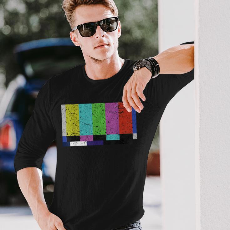 ヴィンテージテレビテストパターンカラーバー グラフィックデザインプレゼント 長袖Tシャツ 彼への贈り物