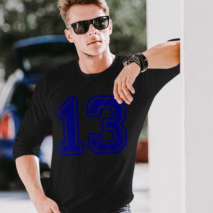 ヴィンテージナンバー 13 スポーツブルー代表チームナンバー 13 長袖Tシャツ 彼への贈り物