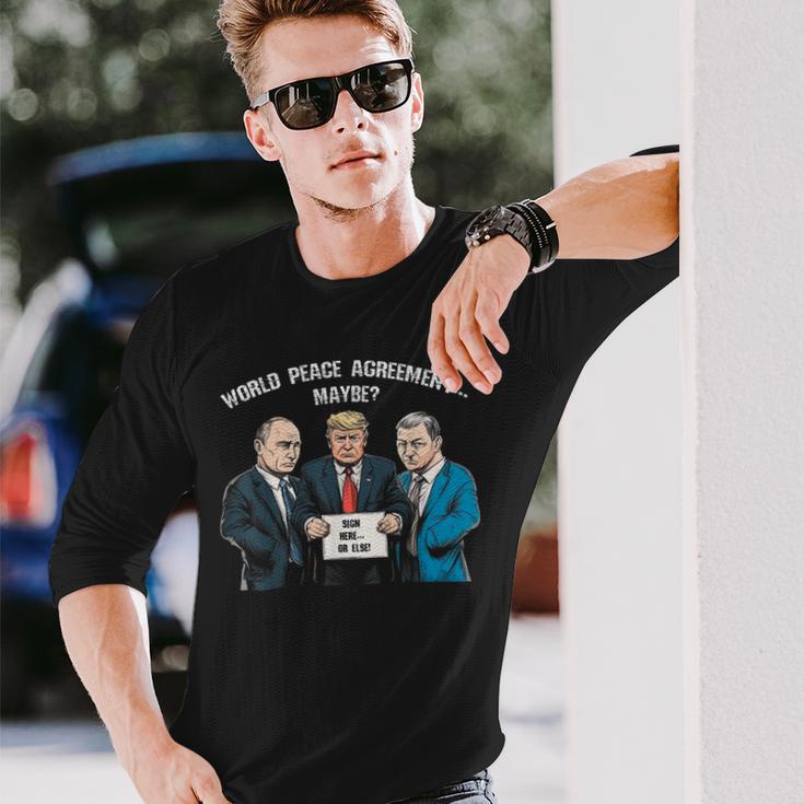 世界平和協定 トランプ プーチン ゼレンスキー ウクライナ ユーモア 長袖Tシャツ 彼への贈り物