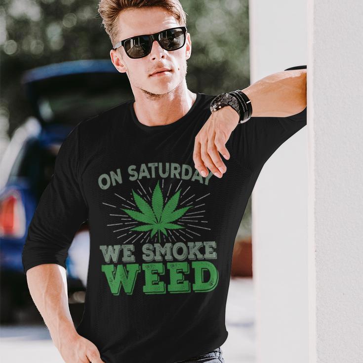 土曜日はwemoke Weeed-鈍いジョイントガンジャディスペンサリーアート 長袖Tシャツ 彼への贈り物