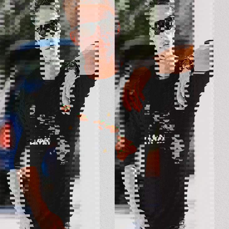 地図 ヴィンテージ お土産 ハワイ諸島 長袖Tシャツ 彼への贈り物