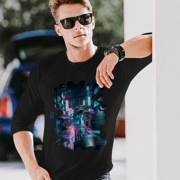 夜の東京のvaporwave美的ストリート日本の芸術 長袖Tシャツ 彼への贈り物