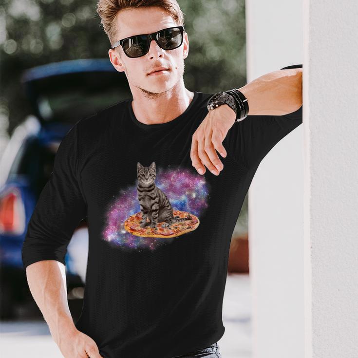 宇宙の猫とピザ 長袖Tシャツ 彼への贈り物