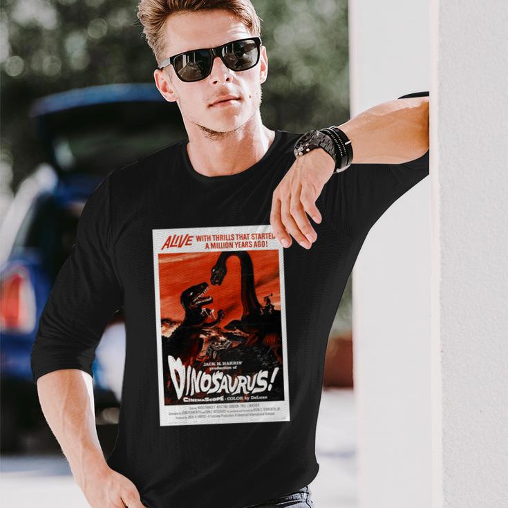恐竜レトロヴィンテージ映画ポスタープリント 長袖tシャツ 長袖Tシャツ 彼への贈り物